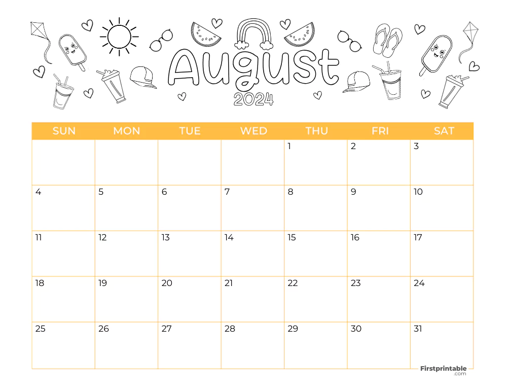 Printable August Calendar 2024 Summer Template 42