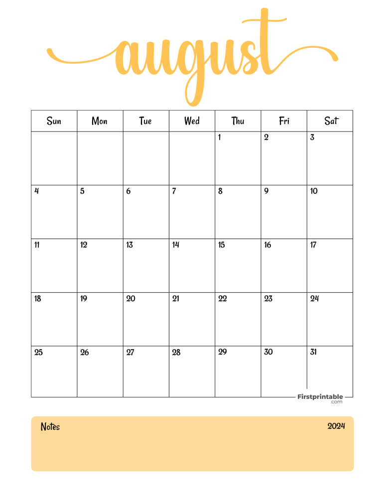 Printable August Calendar 2024 Template 08