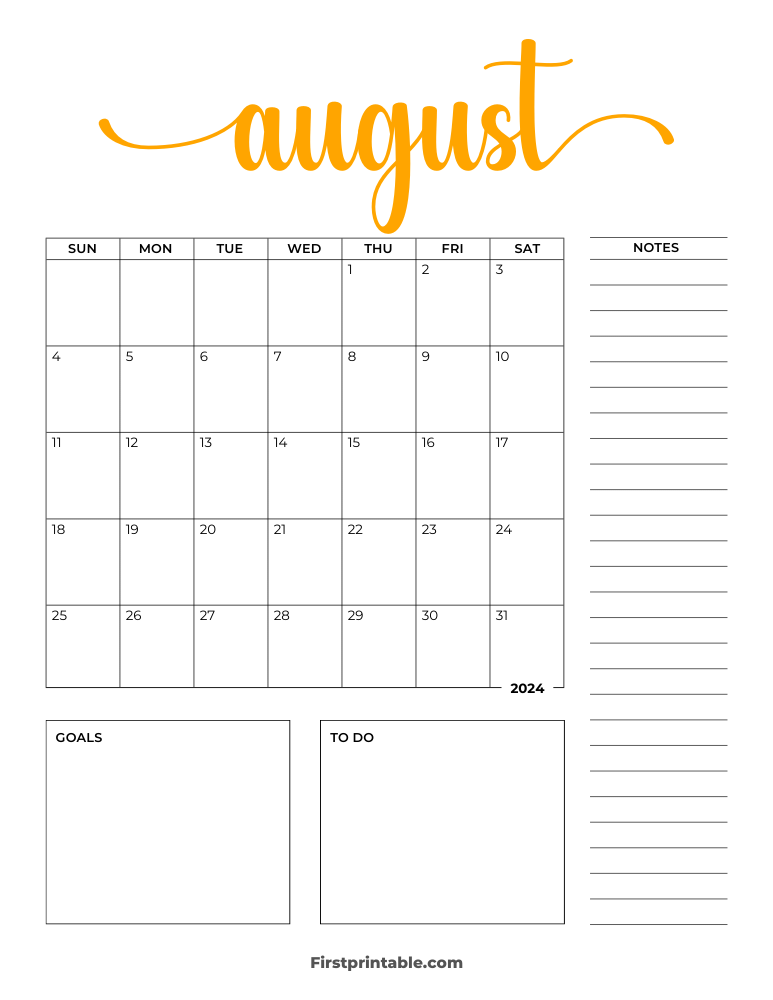 Printable August Calendar 2024 Template 10