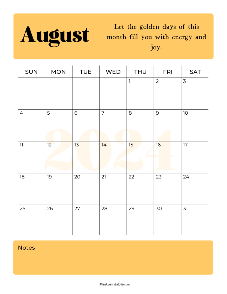 Printable August Calendar 2024 Template 11