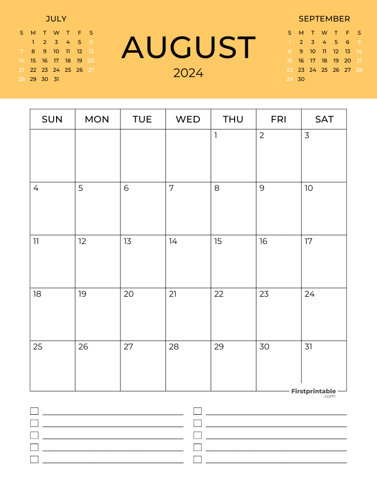 Printable August Calendar 2024 Template 12