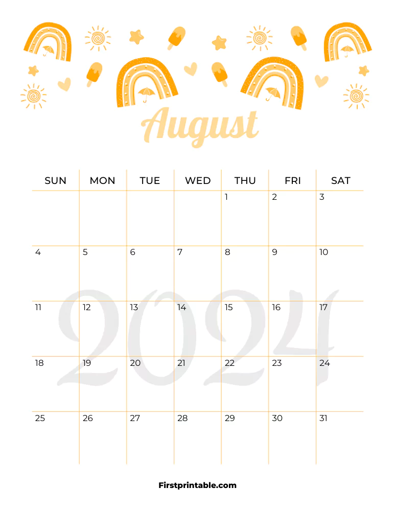 Printable August Calendar 2024 Template 23