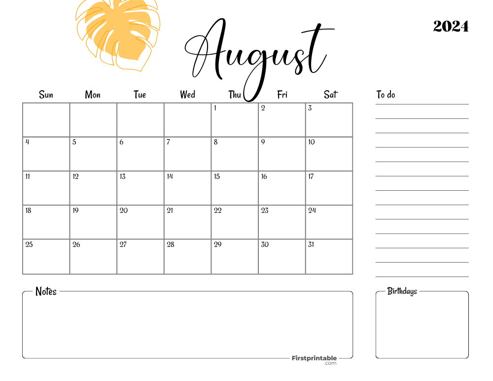 Printable August Calendar 2024 Template 28