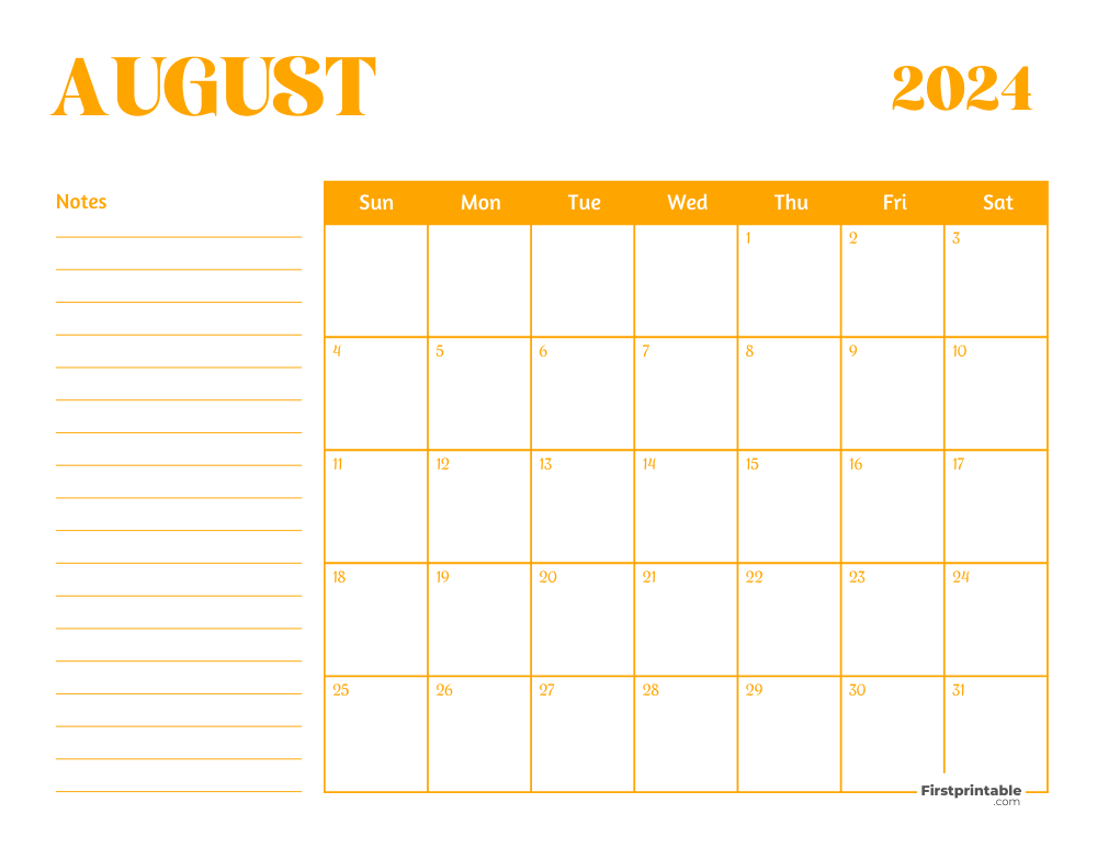 Printable August Calendar 2024 Template 29