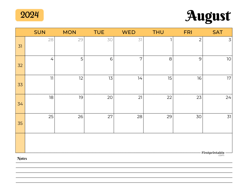 Printable August Calendar 2024 Template 34