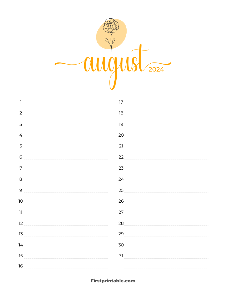 Printable August Calendar 2024 Template 41
