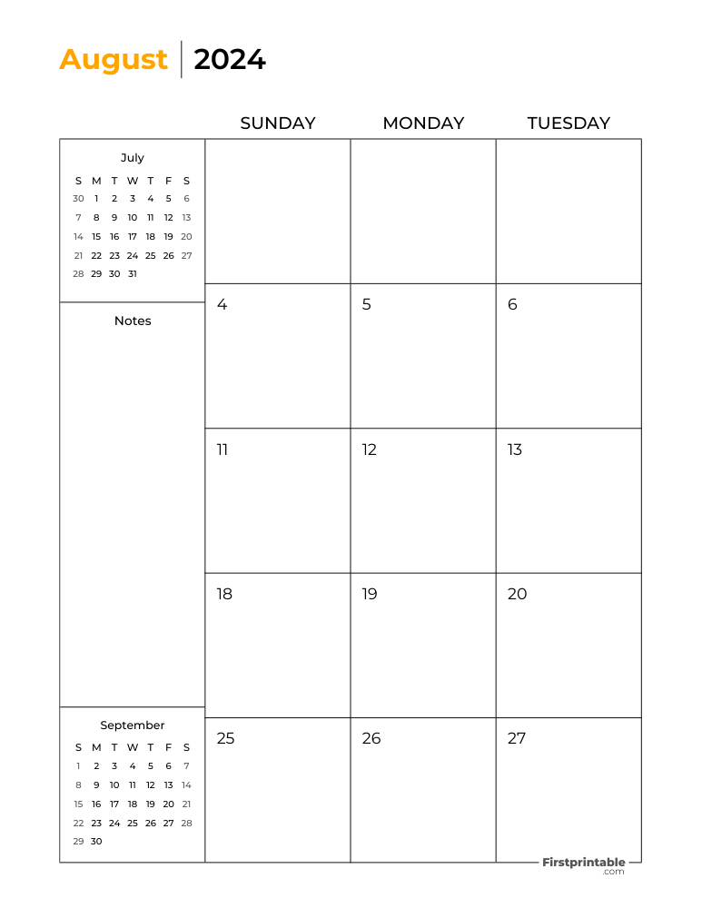 Printable August Calendar 2024 Two Page Template 21