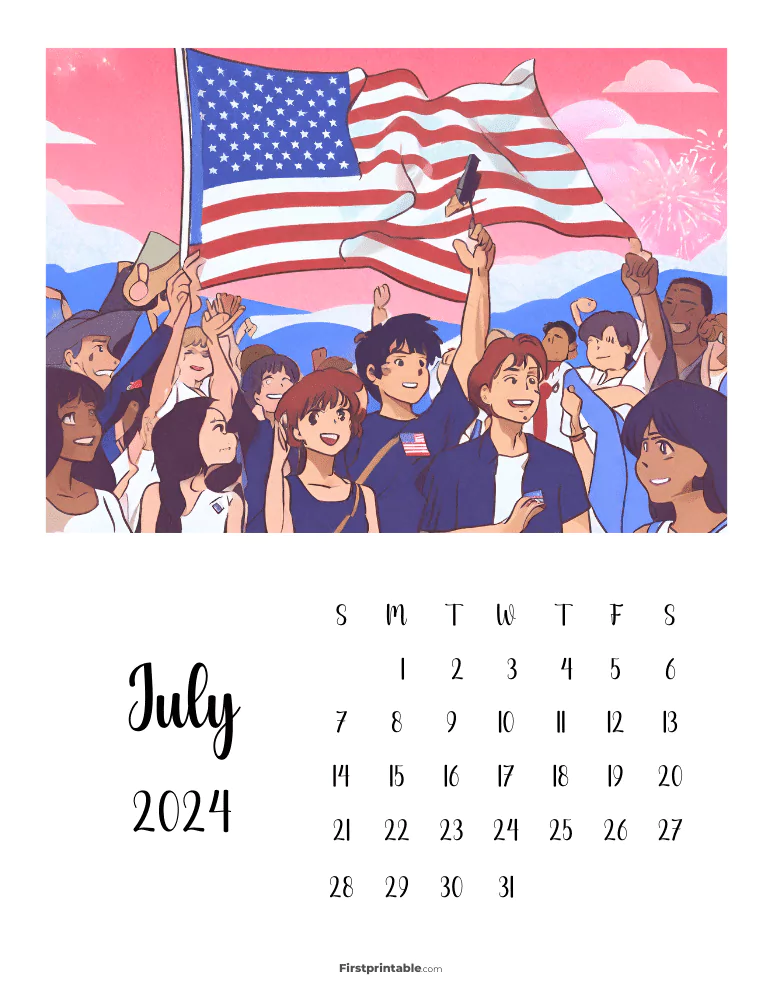 Printable July Anime Calendar 2024 Template 19