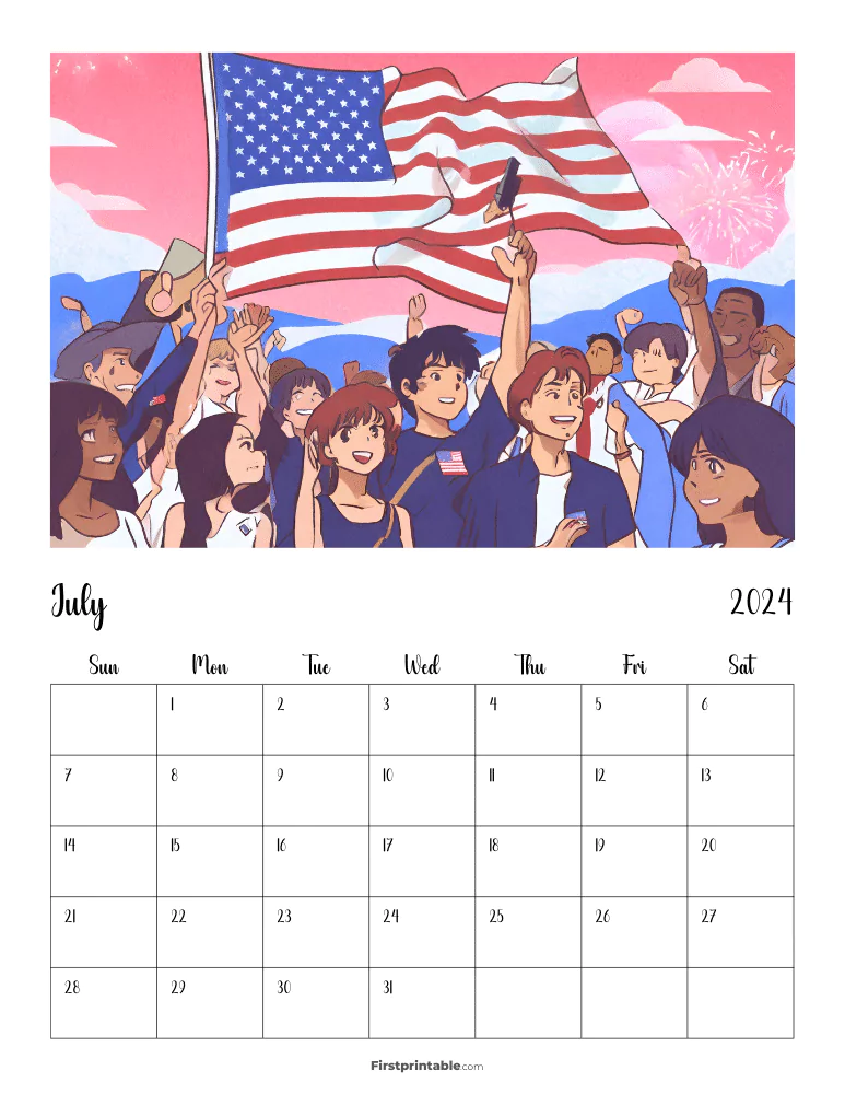 Printable July Anime Calendar 2024 Template 20