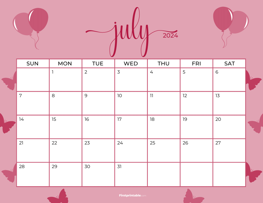 Printable July Calendar 2024 Independence Day Template 32
