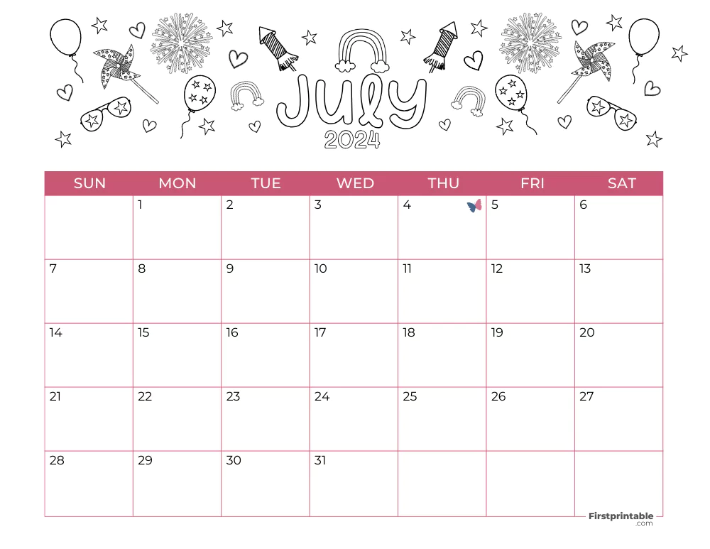 Printable July Calendar 2024 Independence Day Template 42