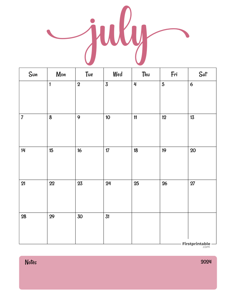 Printable July Calendar 2024 Template 08