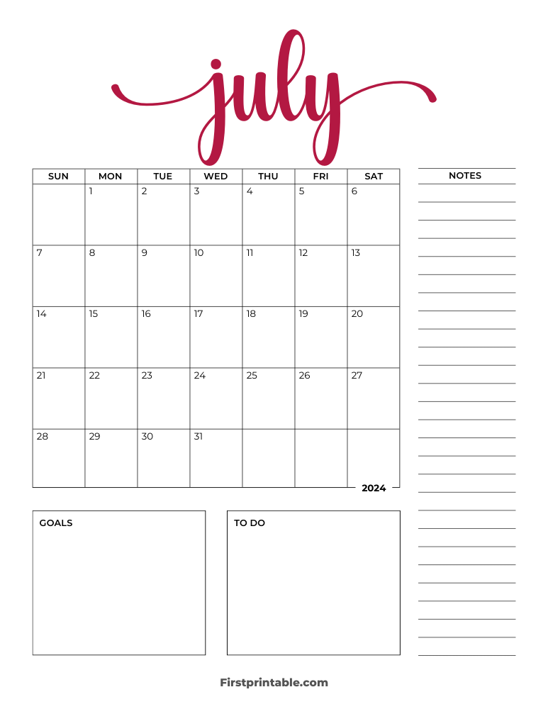 Printable July Calendar 2024 Template 10