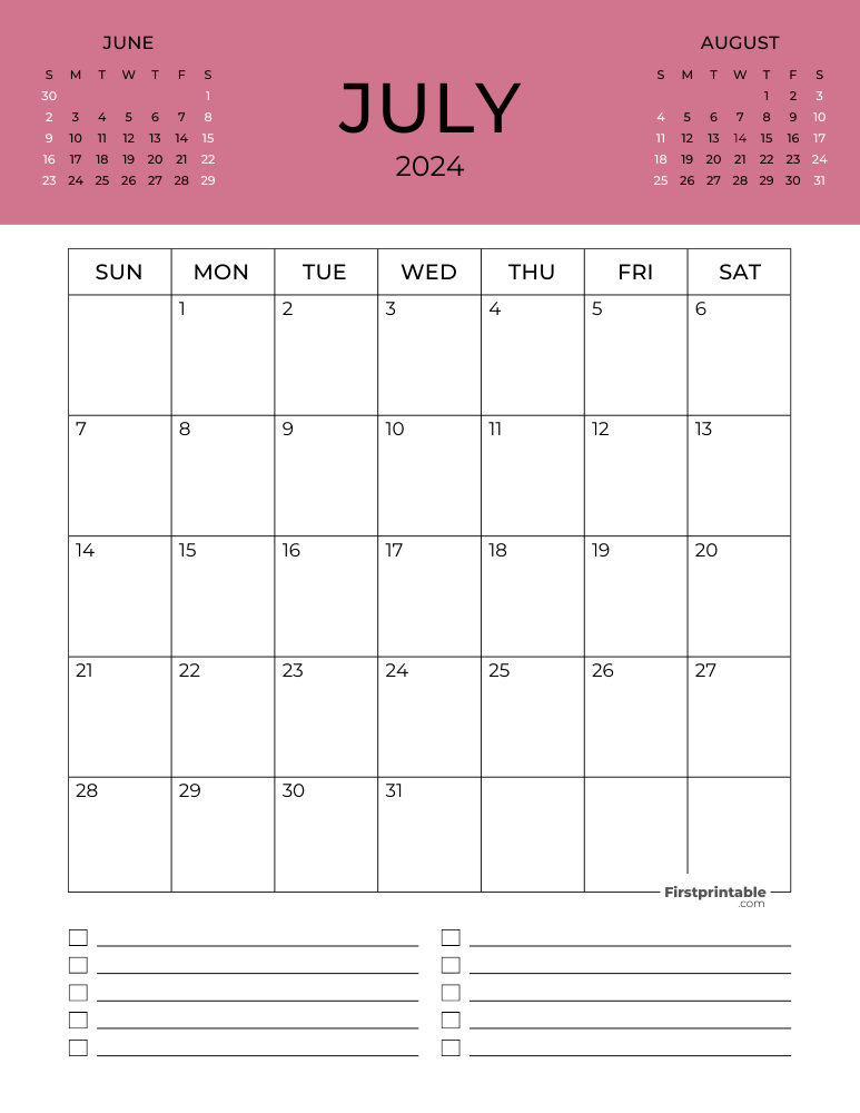 Printable July Calendar 2024 Template 12