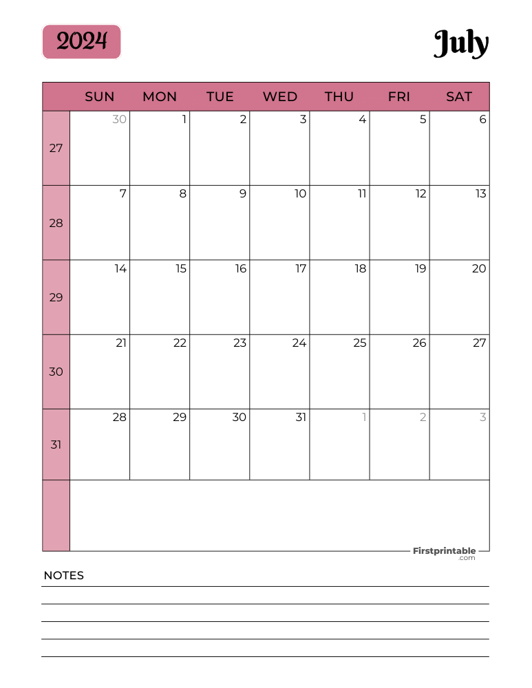 Printable July Calendar 2024 Template 16