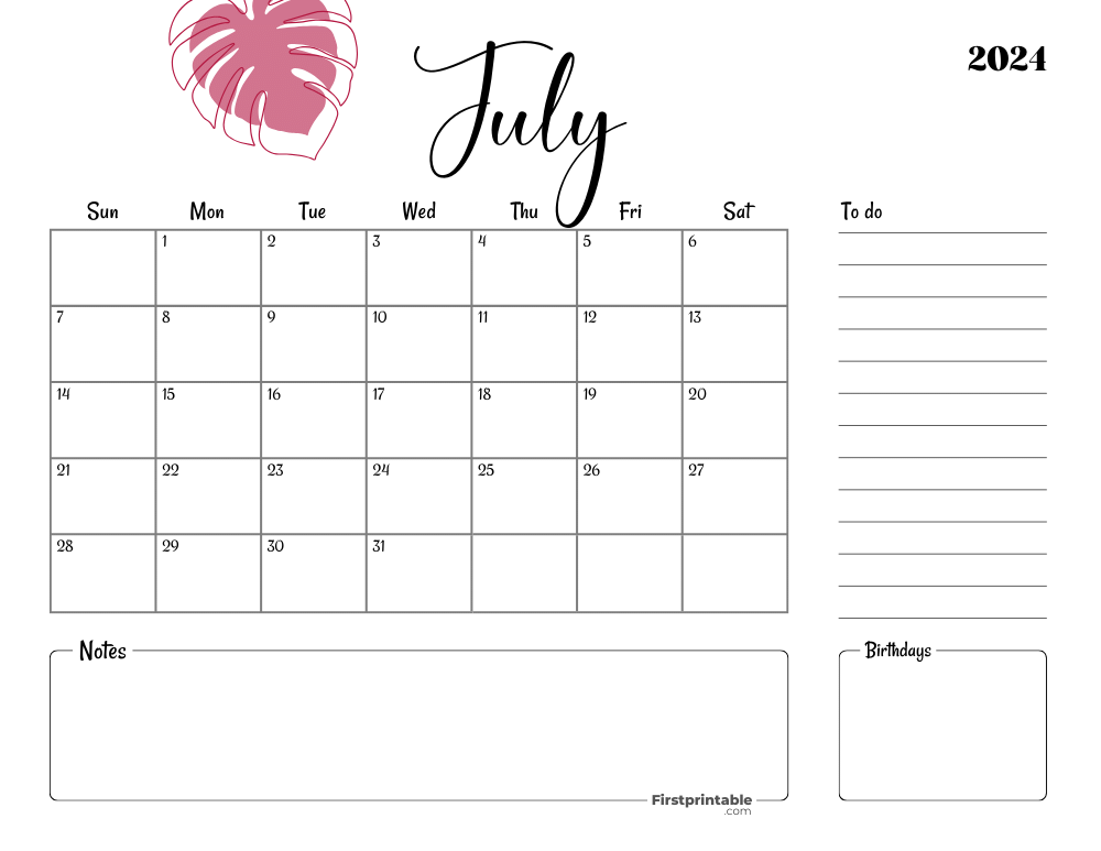 Printable July Calendar 2024 Template 28