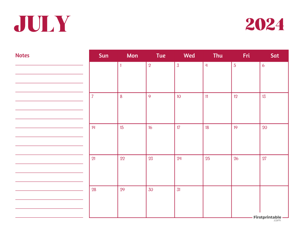Printable July Calendar 2024 Template 29