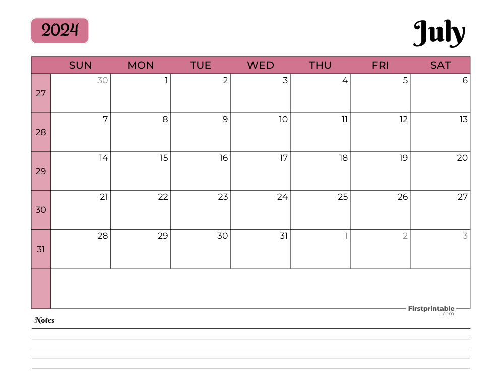 Printable July Calendar 2024 Template 34
