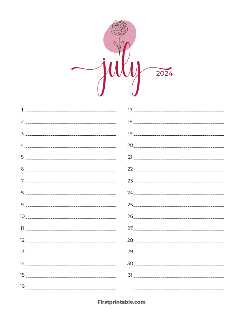 Printable July Calendar 2024 Template 41