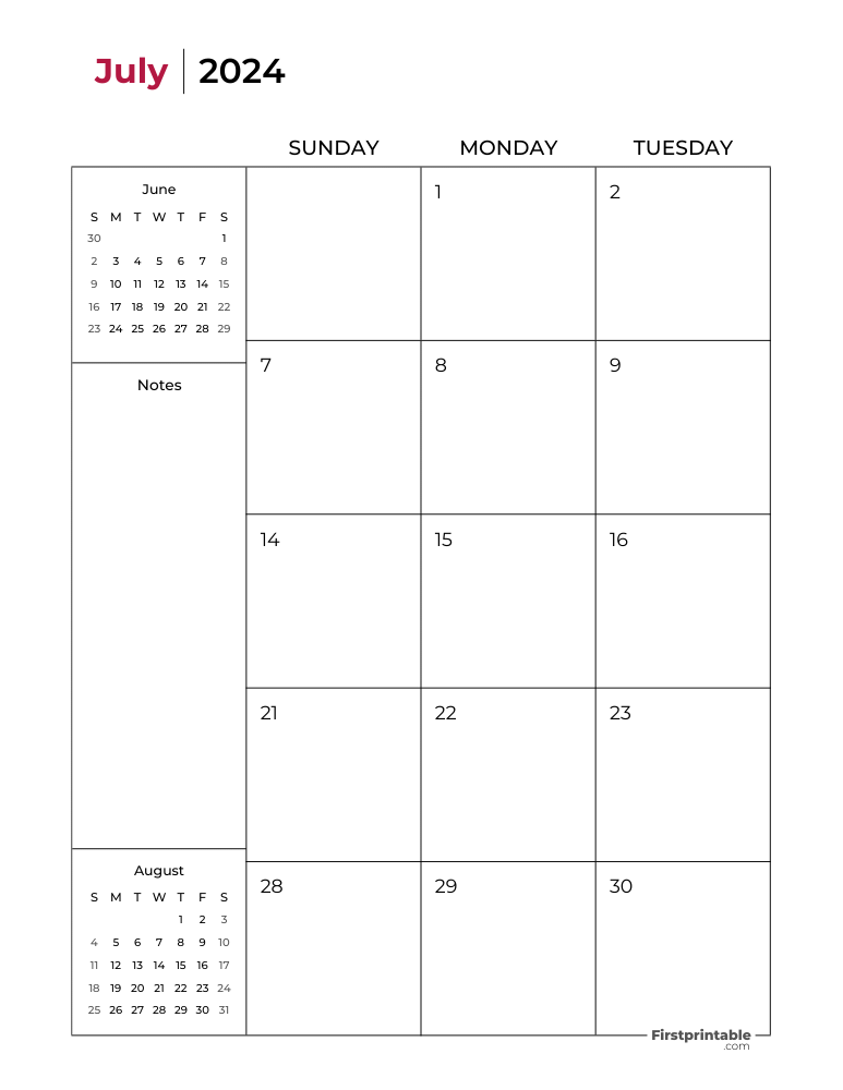 Printable July Calendar 2024 Two Page Template 21