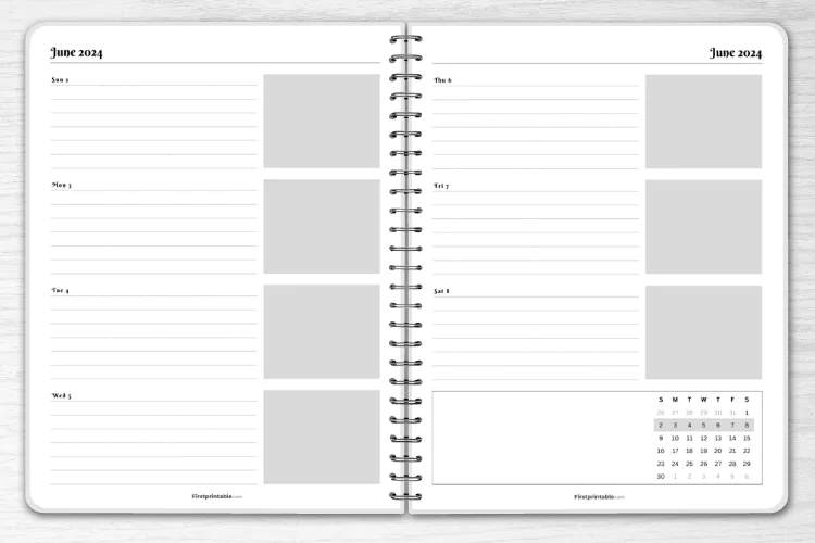 Free Minimalist Weekly Planner with Dates - June 2024