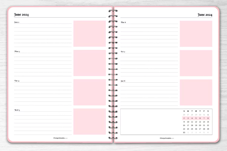 Free June 2024 Weekly Planner - Week on 2 Pages