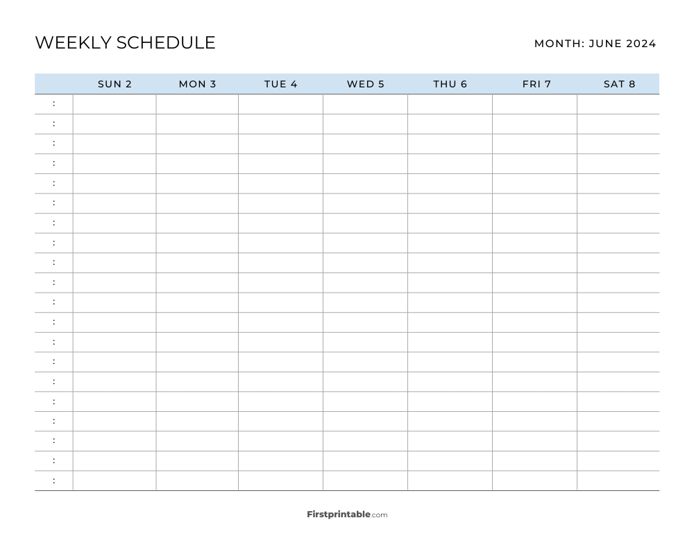 Printable Weekly Schedule Template Blue
