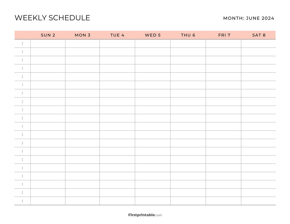 Printable Weekly Schedule Template Peach