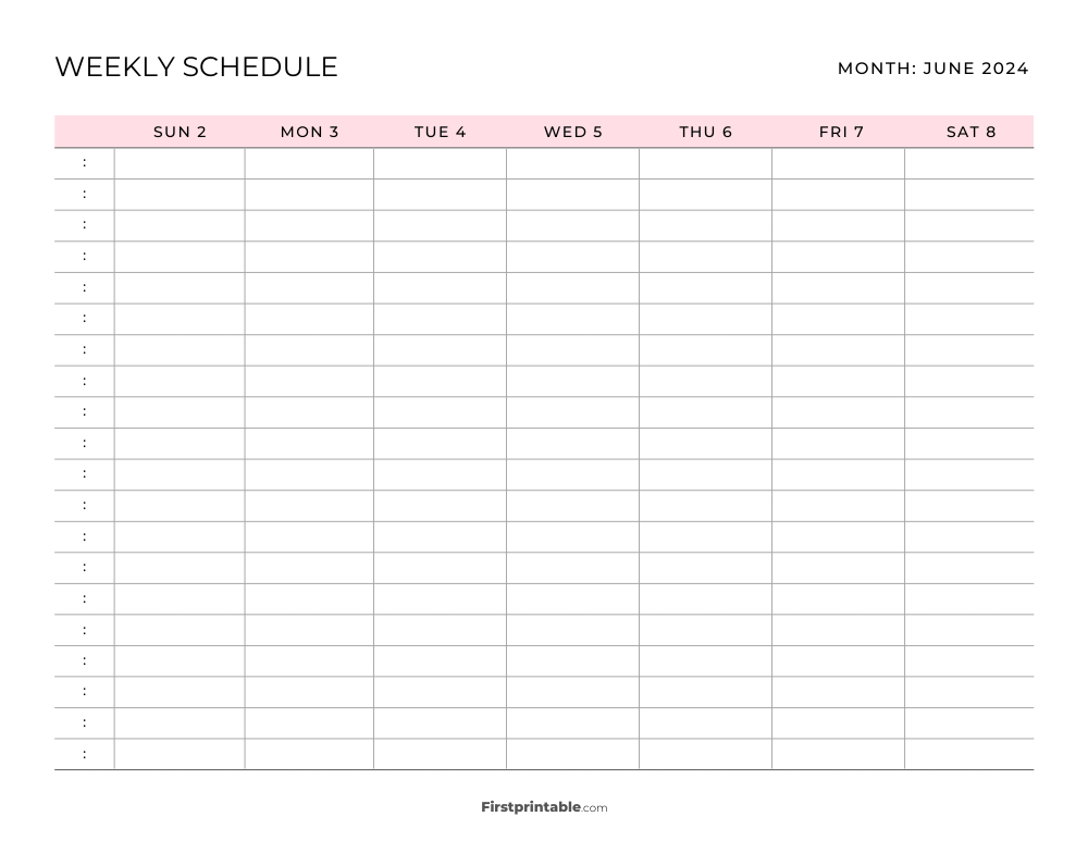 Printable Weekly Schedule Template Pink