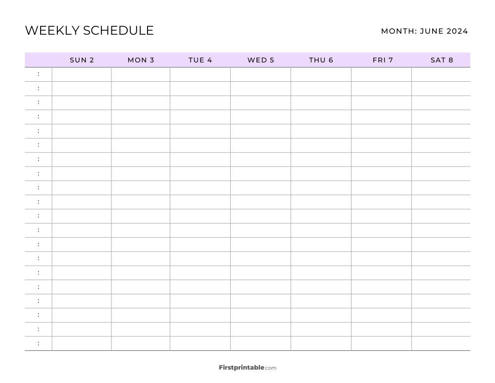 Printable Weekly Schedule Template Purple