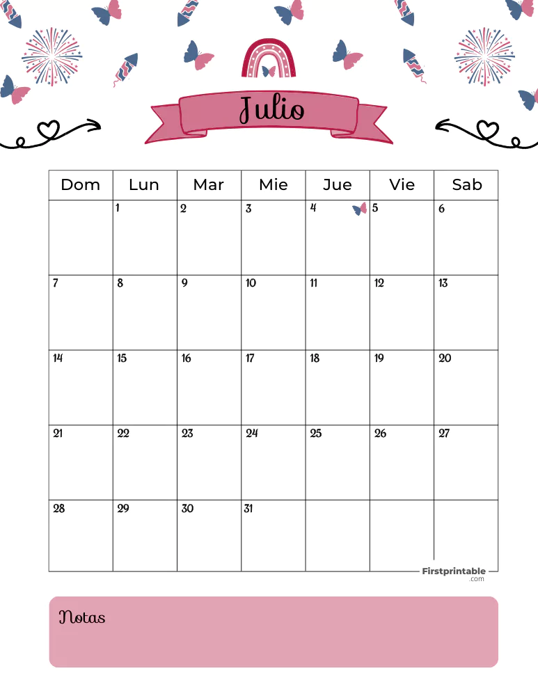 Spanish July Calendar 2024 Independence Day Template 43