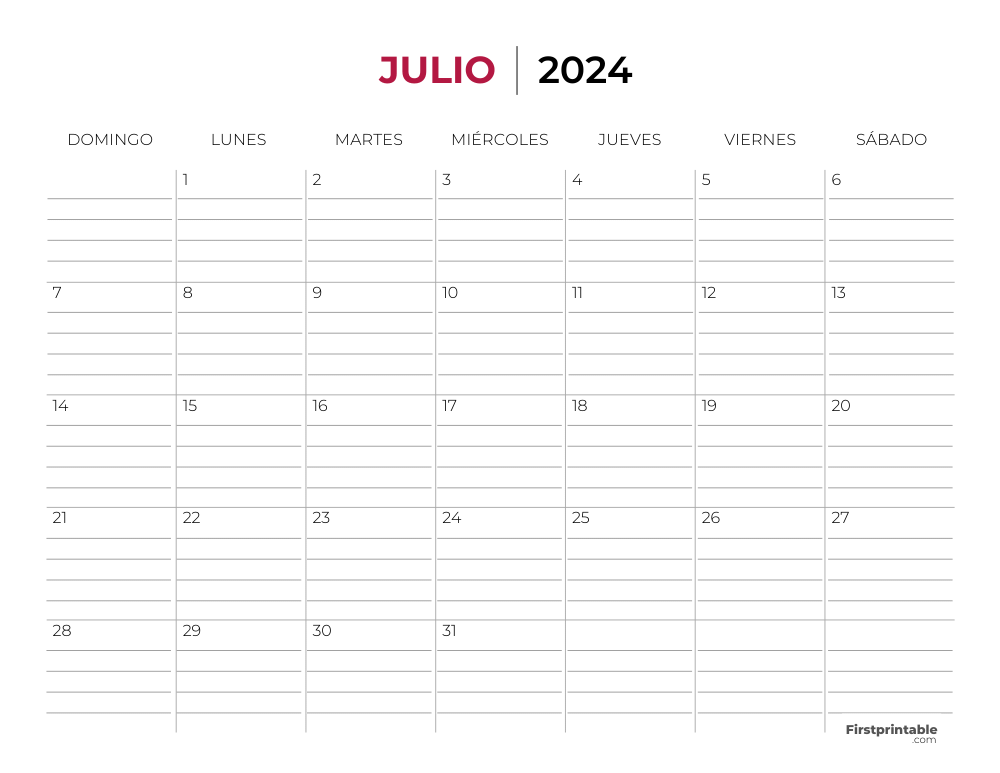 Spanish July Calendar 2024 Template 49