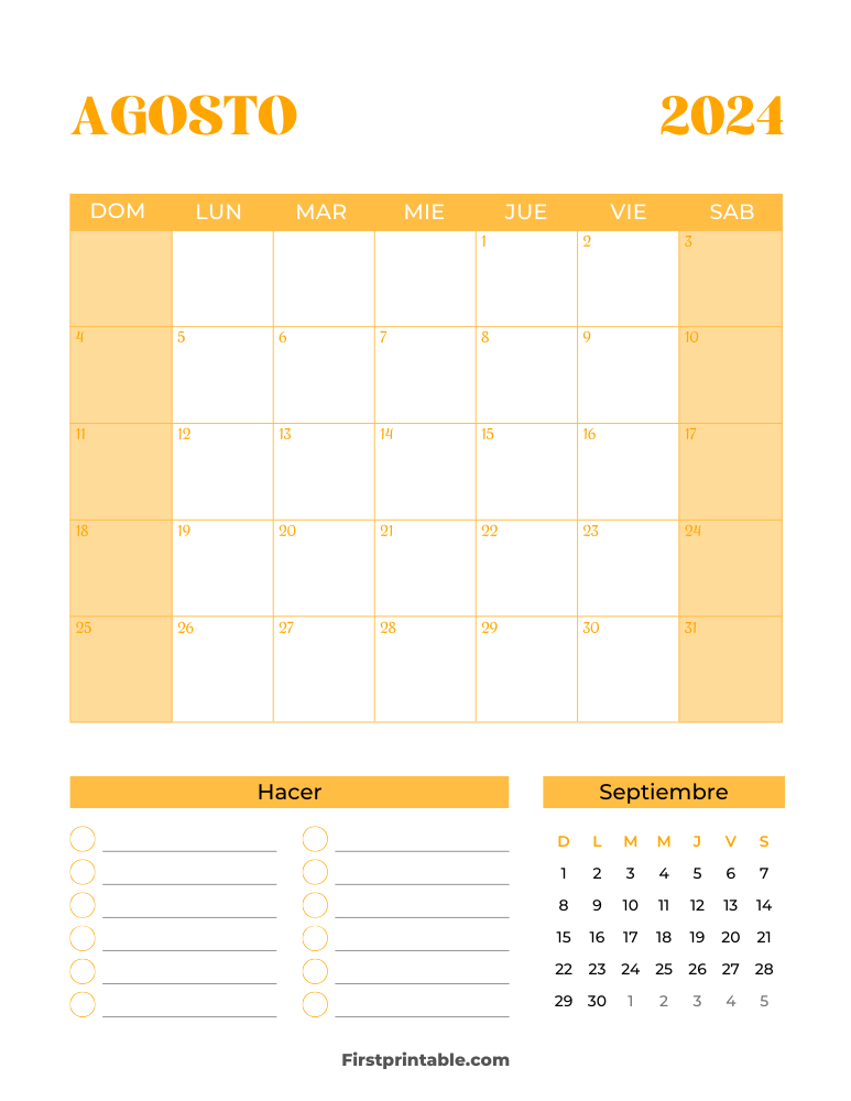 Spanish Printable August Calendar 2024 Template 25