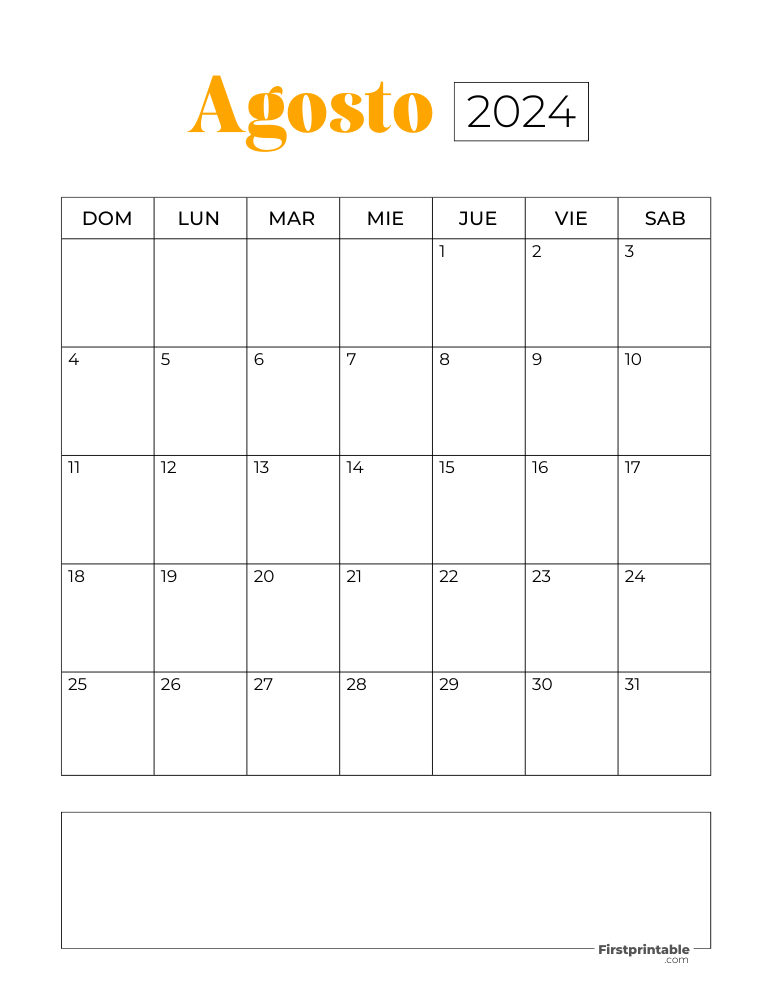 Spanish Printable August Calendar 2024 Template 27