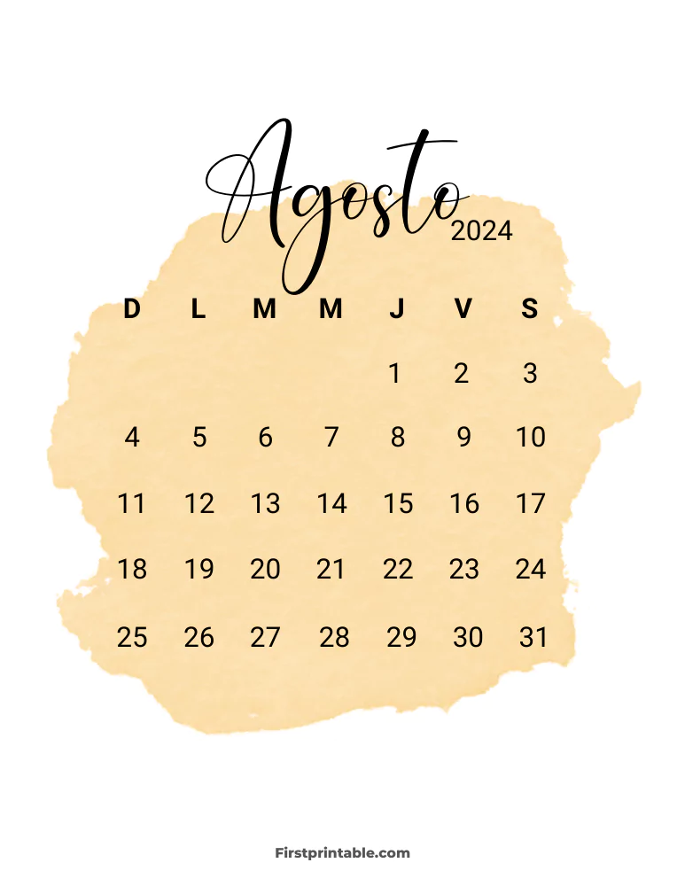 Spanish Printable August Calendar 2024 Template 50