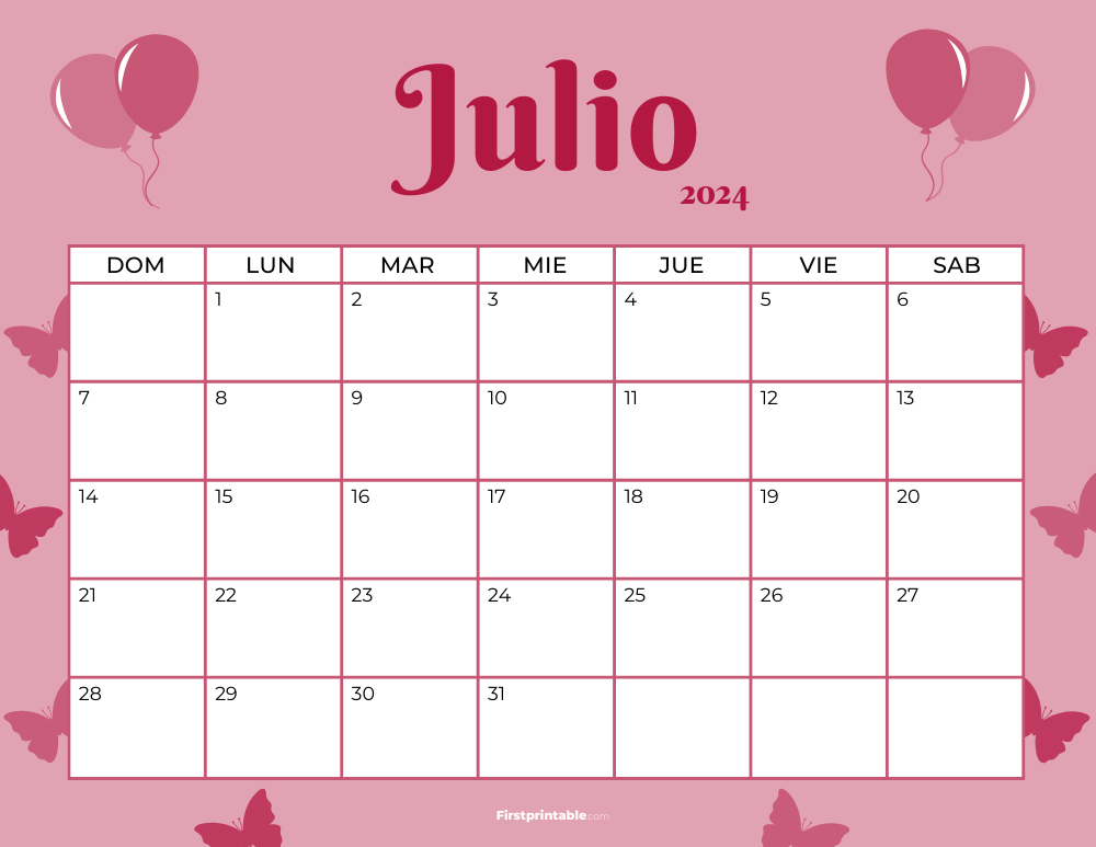 Spanish Printable July Calendar 2024 Independence Day Template 36