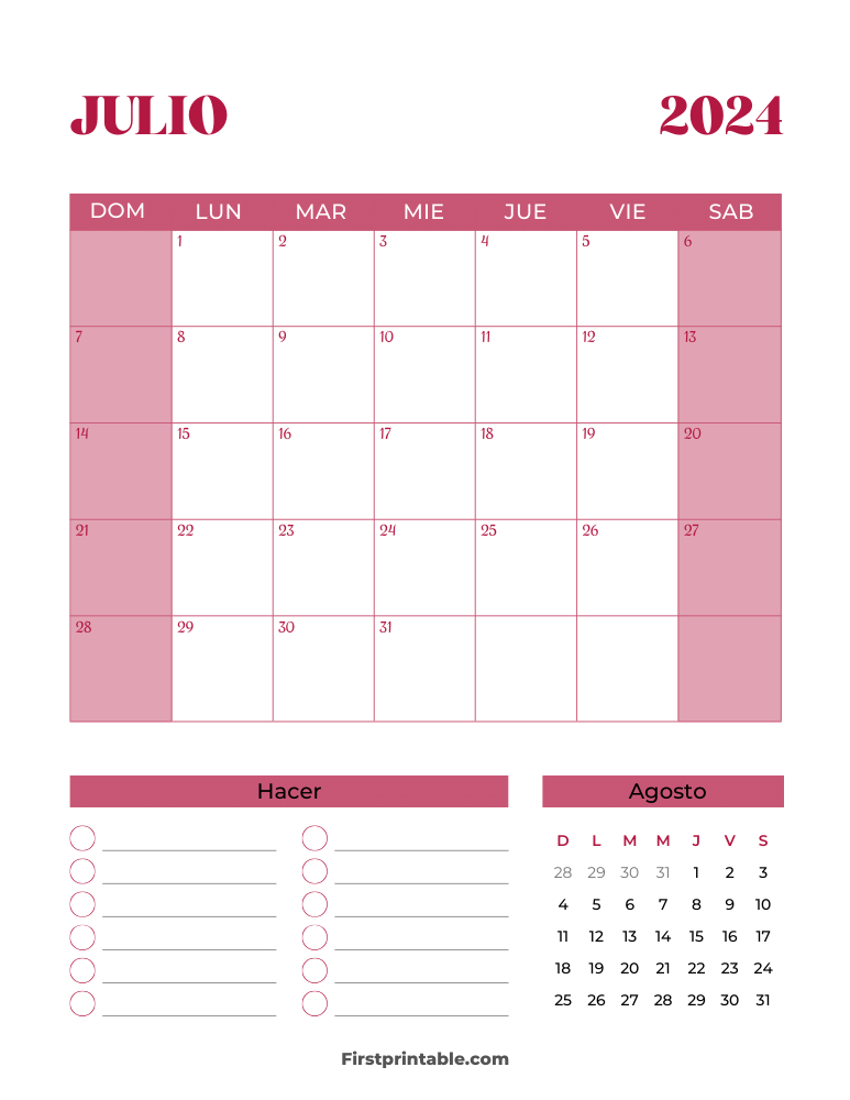 Spanish Printable July Calendar 2024 Template 25