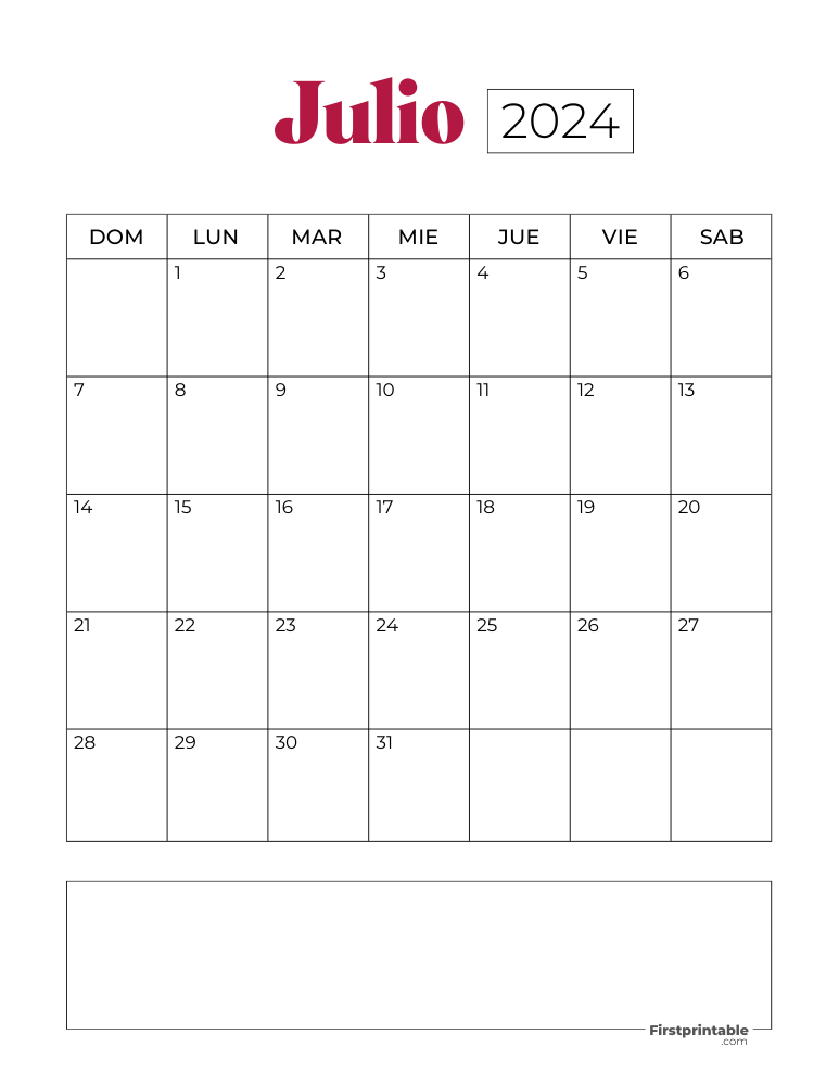 Spanish Printable July Calendar 2024 Template 27