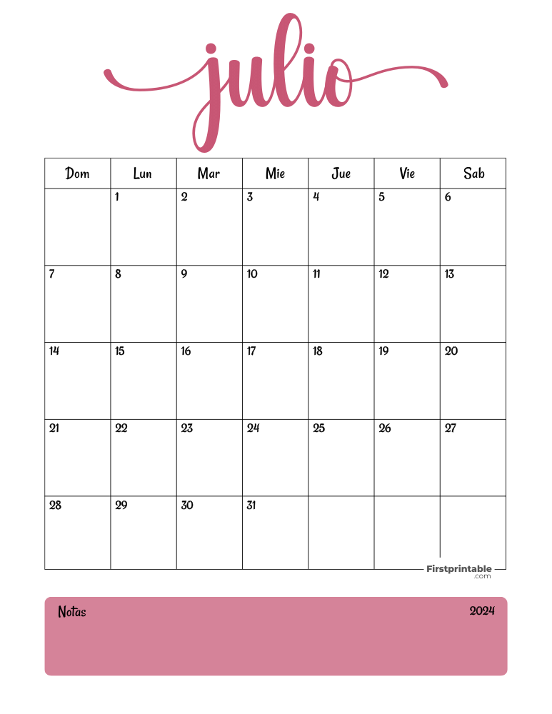 Spanish Printable July Calendar 2024 Template 44
