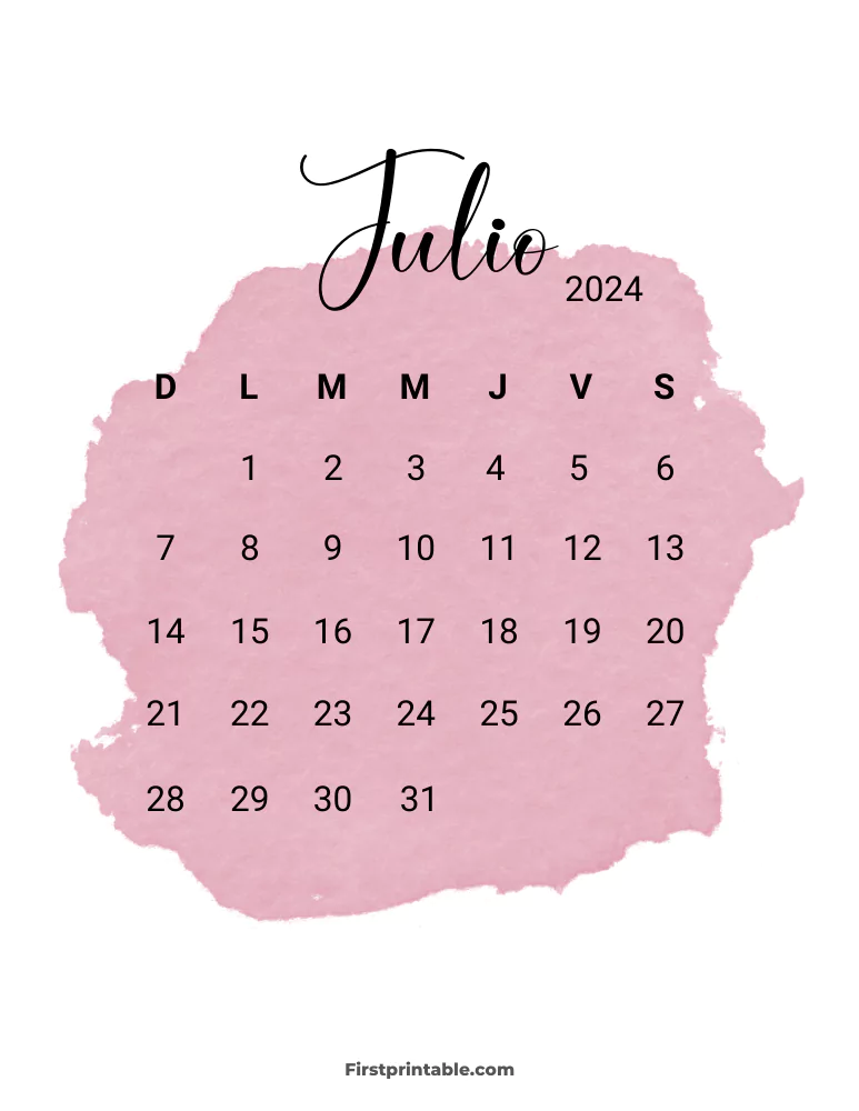 Spanish Printable July Calendar 2024 Template 50