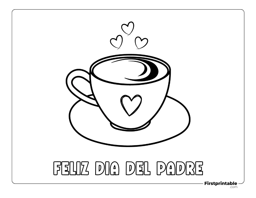 Página para colorear de café y corazón "Feliz día del padre"