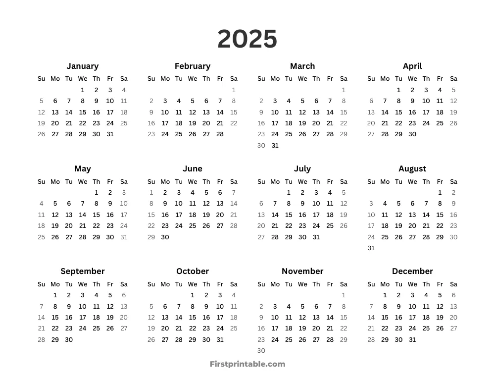 Year Calendar 2025 Simple Landscape