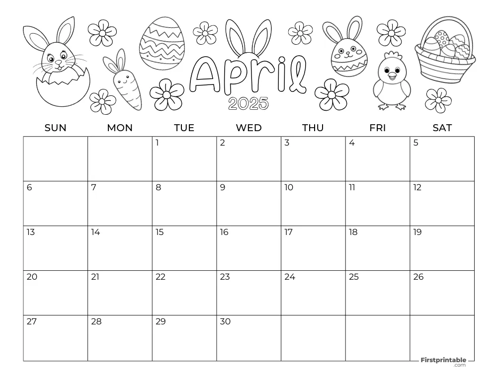 April 2025 Calendar Easter Themed