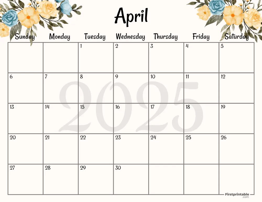 April 2025 Calendar Floral 02