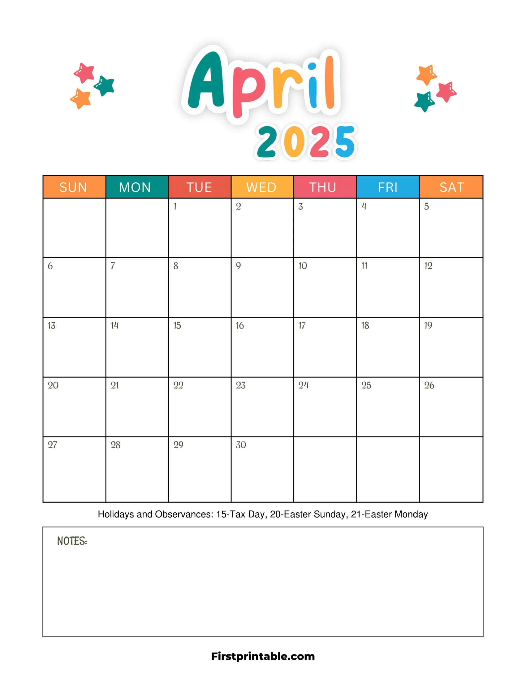April 2025 Calendar Kids
