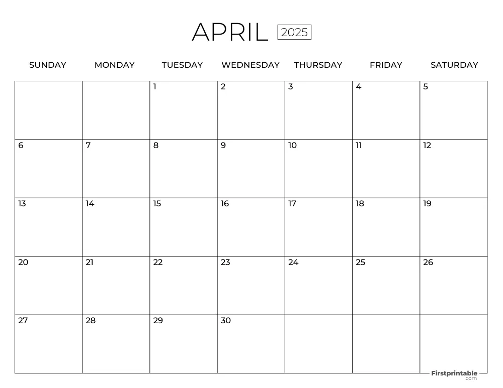 April Calendar 2025 Template