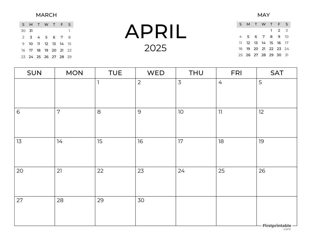 April Calendar 2025