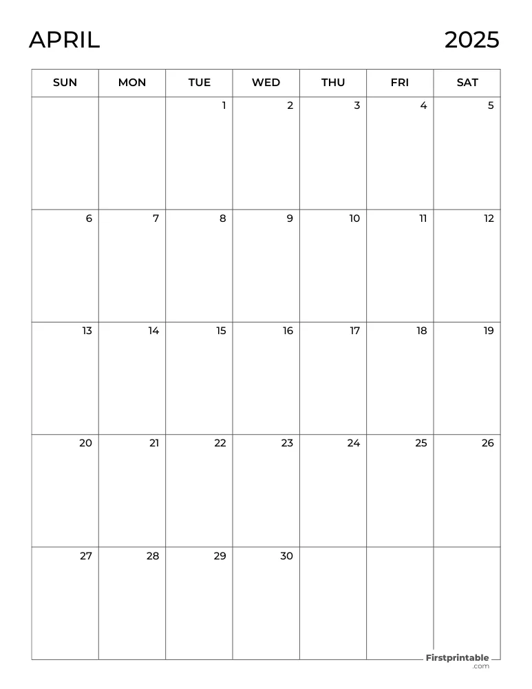 Blank April 2025 Calendar