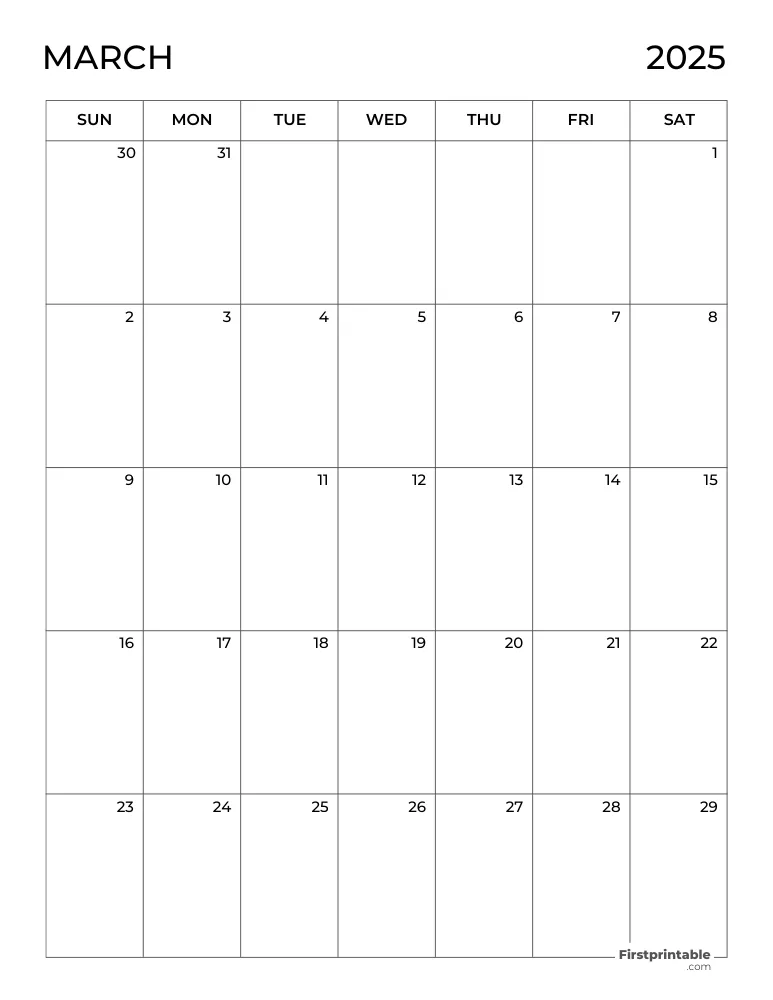 Blank March 2025 Calendar
