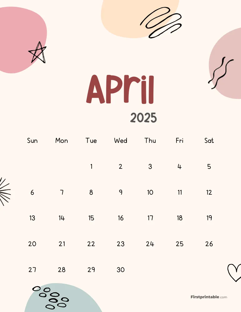 Cute Abstract April 2025 Calendar